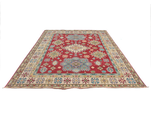 8x10 Red Kuba Afghan Hand Knotted Wool Area Rug